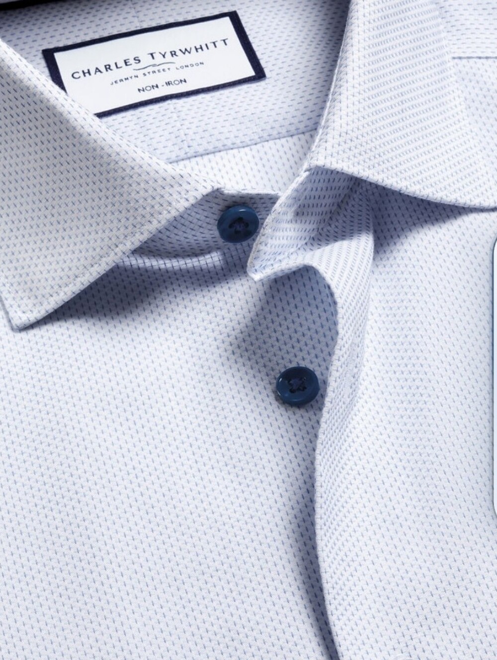 Charles Tyrwhitt Non-Iron Stretch Texture Shirt - White & Sky Blue- 16.5/36